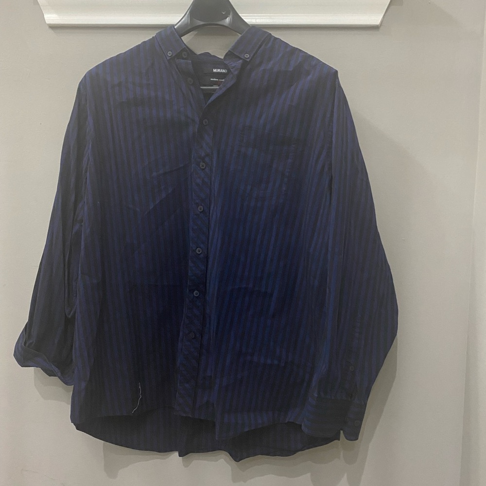 Men’s navy and black pinstripe long sleeve Murano button up shirt